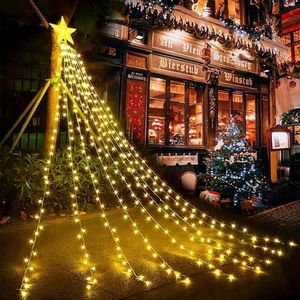 Kerstversiering sterrenlicht - 2,7 x 2,0 m USB LED - lichtslinger met ster topper voor kerstboomdecoratie - 8 verlichtingsmodi sprookjeslicht met afstandsbediening voor buiten en binnendecoraties