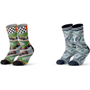 Sock My Feet geschenkdoos sokken heren 39 42 - cadeau voor man - duurzaam - naadloos - Formule 1 Dollar