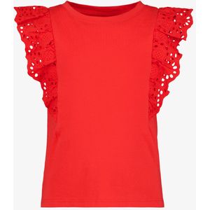 TwoDay meisjes T-shirt met broderie mouwen rood - Maat 92