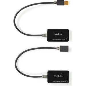 Nedis USB-Verlenger - USB 1.1 - 1x RJ45 Female - 1x USB-A Female - 1x USB-A Male - 1x RJ45 Female - 50 m - 12 Mbps - Goud Verguld - Rond - PVC - Zwart - Window Box