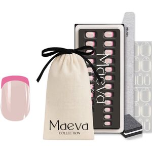 Maeva Collection Soft Gel Nagelset – Herbruikbare Press-On Nails – All-in-One Set – Pink French Tip - Square nagels – Luxe & Comfortabele Pasvorm