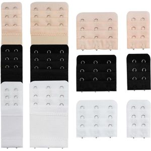 Beha-Verlengingen 12 Stuks 2/3 Haak 3 Rijen - Beha-Extenders voor Dames - Elastische Beha-Bandverlenger - Gewichtstoename Zwangerschap - Huid Wit Zwart