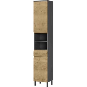 Badkamerkolomkast Abrantes Eiken Grafiet - MDF - Breedte 34 cm - Hoogte 190 cm - Diepte 34 cm