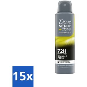 15 x Dove Men+Care Deodorant Spray - Invisible Fresh - 150 ml - Deodorant Spray - Zweetvermindering - Huidverzorging - Anti-transpirant - Witte Strepen