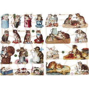 Vintage Plaatjes - Katten - Poëzie Album Plaatjes - Knipplaatjes - Scrapbook - Kaarten Maken - Klassieke Motieven - 16,5x23,5 cm - Creotime - 2 vellen