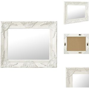vidaXL Wandspiegel Barok - 50 x 40 cm - Wit Houten Frame - Spiegel