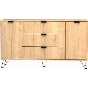 Vente-unique Buffetkast met 2 deuren en 3 lades - Naturel en zwart - MENODA