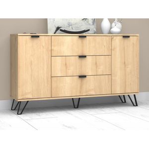 Vente-unique Buffetkast met 2 deuren en 3 lades - Naturel en zwart - MENODA L 160 cm x H 75 cm x D 45 cm