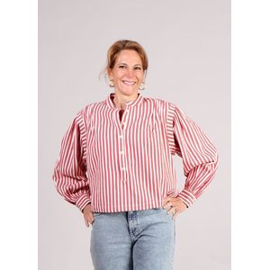 FRNCH - Choupette Blouse - Rood met Wit - Streepdesign - Lange Ballonmouwen