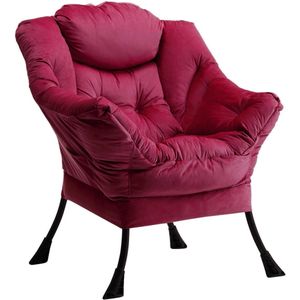 JGS® - Luxe Fluweelrode Relaxfauteuil & Leesstoel Comfortabele Woonkamer & Slaapkamer Stoel -