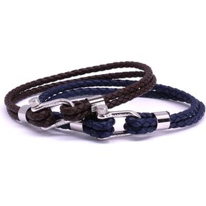 FortunaBeads Nautical M2+3 Set Blauw Bruin Armband – Heren – Leer – Large 20cm