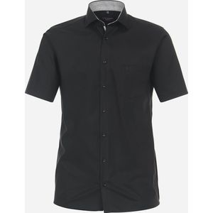 CASA MODA modern fit overhemd - korte mouw - popeline - zwart - Strijkvrij - Boordmaat: 48