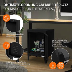 ML-Design set van 2 archiefkasten, 40x30x57,5 cm, zwart, staal, vrijstaande kantoorkast met 4 poten, kleine opbergkast, stalen kast Metalen kast Opbergkast Nachtkastje Bijzettafel