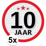 5x 10 Jaar leeftijd stickers rond 15 cm - 10 jaar verjaardag/jubileum versiering 5 stuks