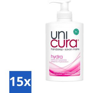 15 x Unicura Vloeibare Handzeep Hydra 250 ml - Biologische Zeep - Zeep Voor Gevoelige Huid