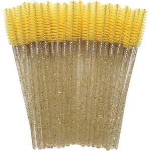Wegwerp Wimper en Wenkbrauw Borsteltjes - Mascara Borsteltjes - Geel glitter - 50 stuks