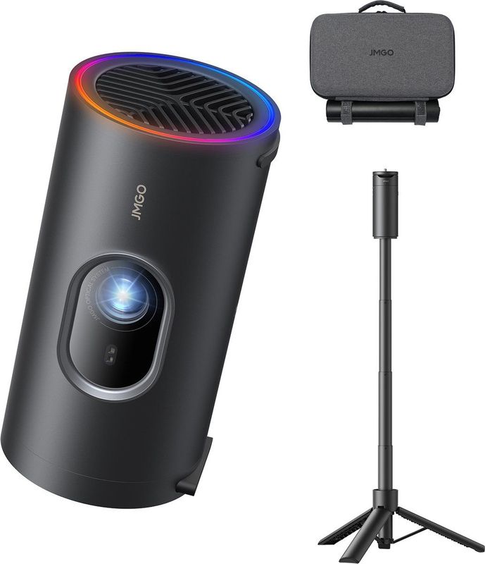 JMGO PicoPlay + Pack - Picoplay beamer - Tripod statief met Powerbank functie - Reiscover - Beamer - Projector - Audio door Dolby Digital - 1080P - Google TV - 450 ISO Lumen - 3D-Active - HDR10 - met WiFi & Bluetooth voor Thuis en Outdoor