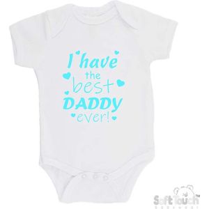100% katoenen Romper ""I have the best daddy ever!"" Vader Vaderdag Unisex Katoen Wit/aquablauw Maat 68/74