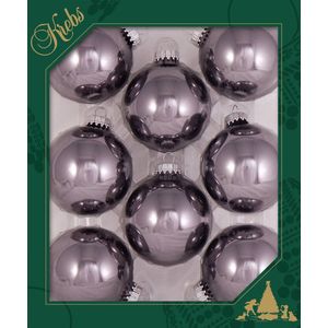 Krebs Kerstballen - 8 stuks - grijs-paars - glas - 7 cm