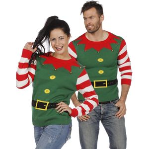 Wilbers & Wilbers - Foute Kersttruien - Kersttrui Groen Kerstelf Met Leuke Belletjes - Groen - Small - Kerst - Verkleedkleding