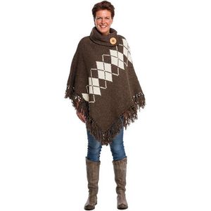 Poncho - omslagdoek - handgemaakt – hip- gerecycled - wol - katoen – green – yoga - duurzame kleding - bruin - ecru - maat XL