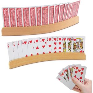 4x Kaarthouder spelletjes - hout - kaart houder / vasthoud hulp