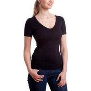Garage 702 - Dames Bodyfit T-shirt V-hals korte mouw zwart XL 95% katoen 5% elastan