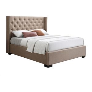 Bed met opbergruimte – 160 x 200 cm – Met gecapitonneerd hoofdbord – Stof – Beige - MASSIMO L 177 cm x H 142.5 cm x D 214.5 cm