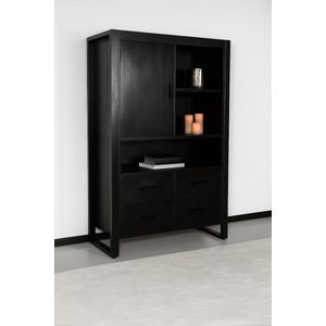 Industriële kast mangohout Dexie 150x100cm zwart wandkast duurzaam mango