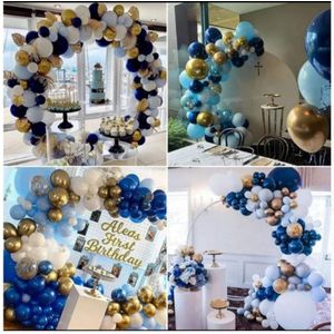 Ballonnenboog Blauw / Goud - 94-delig ballonnenpakket Babyshower - Babyshower Jongen - Ballonnenboog verjaardag - Huwelijk - Pensioen versiering - Geslaagd versiering - Ballonnen pilaar