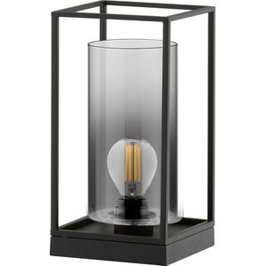 Fischer & Honsel - Tafellamp Samu - 1x E27 max. 40,0 W (excl.) - Zwarte Zandgrond Metaal met Rookglas