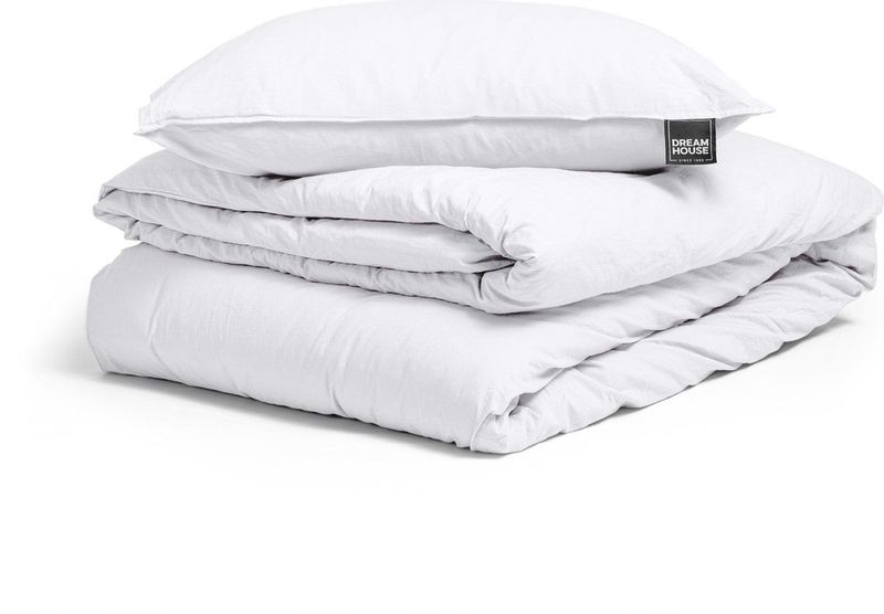 Dreamhouse Stone Washed Dekbedovertrek - 140x200/220 + 1 kussensloop 60x70 - Wit - Eenpersoons