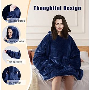 Oversized Sherpa Deken Capuchontrui voor Volwassenen en Kinderen met Grote Zakken