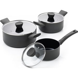 ISENVI Avon combi kookpannenset - Ergo grepen - Antraciet - Keramisch - 100% PFAS, PTFE en PFOA vrij - 100% duurzaam - Unieke Antiaanbaklaag - Non-stick bodem - Vaatwasbestendig - Geschikt voor alle warmtebronnen inclusief inductie