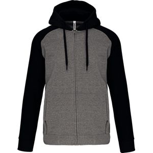Tweekleurige hoodie met rits en capuchon 'Proact' Grey Heather/Black - S