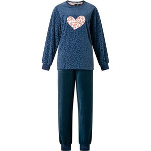Lunatex Dames pyjama velours met dierenprint - Navy -maat L