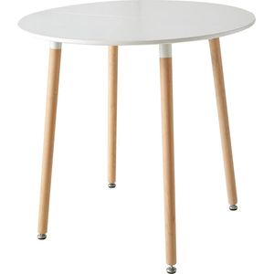 Moderne Eettafel - 4 Persoons Tafel - Hout - Wit - Rond - Industrieel - Koffietafel - Tafel - Tafeltje