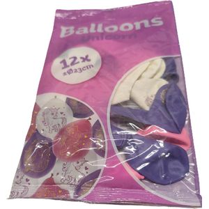 Ballonnen Unicorn / Eenhoorn - 12 stuks - Roze / Wit / Paars - 23 cm