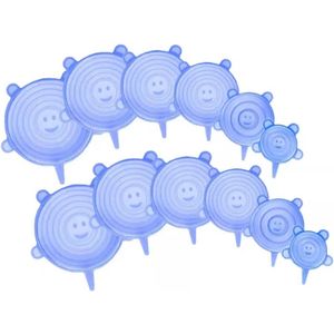Livano Afsluitdeksel - Stretch Deksel - Siliconen - Rekbare Deksel - Vershouddeksel - Herbruikbaar - Set - 12 Stuks - Blauw