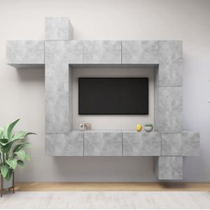 The Living Store TV-meubelset Betongrijs - Spaanplaat - Wandmontage - 30.5 x 30 x 30 cm (B x D x H) - 100 x 30 x 30 cm (B x D x H) - 30.5 x 30 x 90 cm (B x D x H) - 30.5 x 30 x 60 cm (B x D x H)
