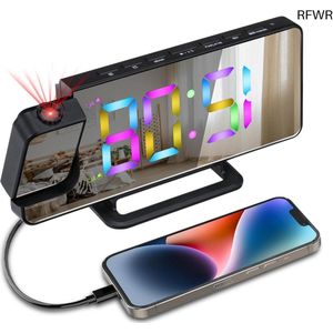 RFWR® Digitale bedwekker met projector en LED-display - 180 graden draaibaar, 6 helderheidsniveaus, sluimerfunctie