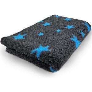 Vetbed Stars - Antraciet en Blauw - Antislip Hondenmat - 100 x 75 cm - Benchmat - Hondenkleed - Voor Honden - Machine Wasbaar - Droogloopmat