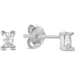 New Bling 9NB-1025 Zilveren Oorknopjes met Zirkonia - 2x3,5mm - Wit - Baquette - Rhodium - Zilver