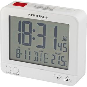 ATRIUM Wekker - Digitaal - Digitale Klok - Wekkers Slaapkamer - Radiogestuurd - Alarm - Wit - Verlichting - Lichtsensor - Opbouwend alarmsignaal - Snooze - Duidelijk - Reiswekker - Wektijd - Datum - Weekdag - Binnentemperatuur - A760-0