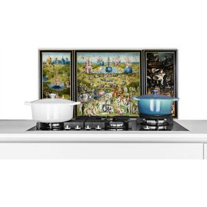Spatscherm keuken 90x45 cm - Kookplaat achterwand Tuin der lusten - schilderij van Jheronimus Bosch - Muurbeschermer - Spatwand fornuis - Hoogwaardig aluminium