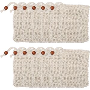 Draagbare zeepzak met trekkoord - Voor een comfortabele reiniging - 1 stuk - Katoen en linnen - 9 x 14 cm