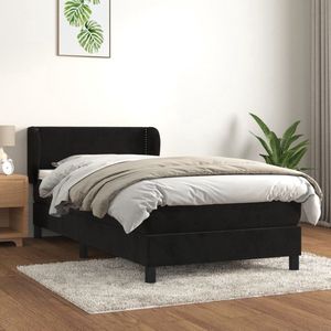 The Living Store Boxspring met matras fluweel zwart 100x200 cm - Boxspringbed - Fluweel Bed - Tweepersoonsbed - Zwart Bed - King Size Bed