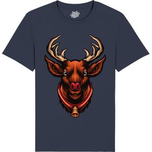 Rudolf het Rendier - Foute kersttrui kerstcadeau - Dames / Heren / Unisex Kleding - Grappige Kerst Outfit - T-Shirt - Unisex - Navy Blauw - Maat L