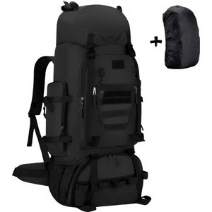 CarryQuest® - Titan 90L - Backpacks - Backpack - Waterdichte - Wandelen - Camping - Rugzak - Zwart - Regenhoes - Outdoor - Klimmen - Trekking - Heren - Dames - 90 Liter - Backpack Organizer - Zwart