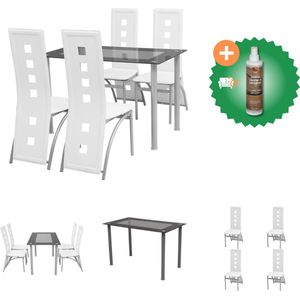vidaXL Eetkamerset wit 5-delig - Set tafel en stoelen - Inclusief Houtreiniger en verfrisser